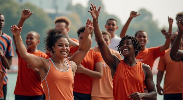 Diverse group of athletes celebrating